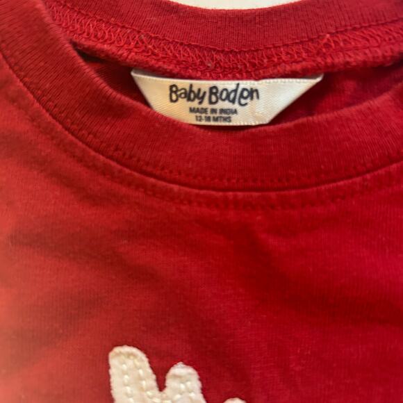 Baby Boden Red Long Sleeve Top Plaid Moose Applique Christmas Shirt 12-18M - Picture 3 of 4